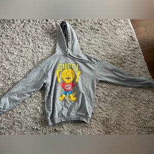 Gucci Gray Hoodie with Yellow Cartoon Logo
